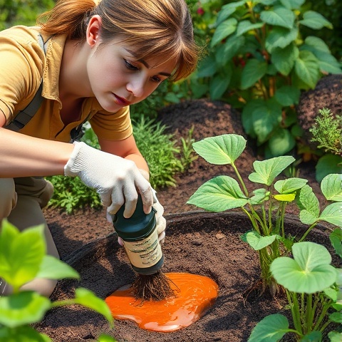 A photorealistic illustration showing a gardener in action, with a focused expression as they carefu