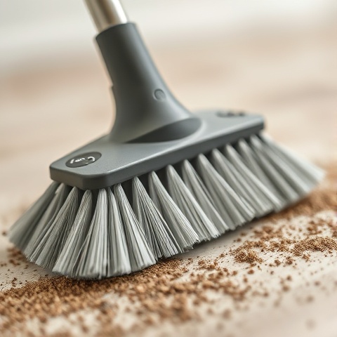 A close-up, photorealistic image focusing on the bristles of a 'brosse balayeuse' against a backdrop