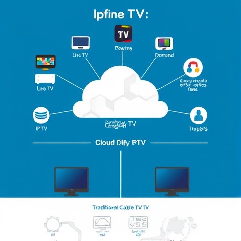 An infographic-style illustration showing the various types of IPTV services. It includes icons repr