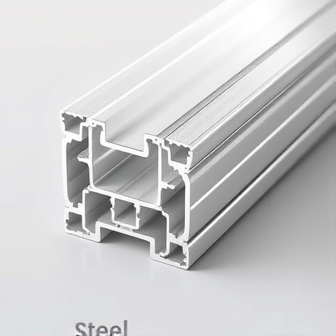 An up-close, photorealistic image of an aluminum profile showcasing its unique cross-section. Illust