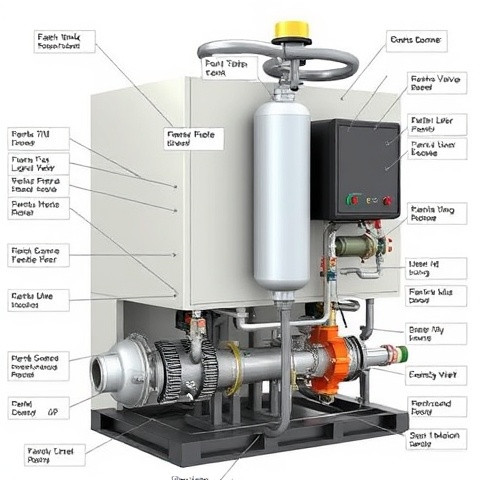 A detailed close-up image of the key components of an oil-fired boiler system, including the fuel ta