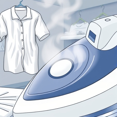 An illustrative image displaying a close-up of the soleplate of a steam iron with steam rising from 