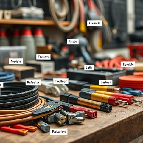 A close-up view of different materials used for electrical cable pulling, displayed neatly on a work